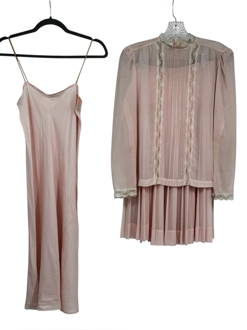 Vint Albert Nipon 1983 Custom Tailored Pink Chiffon & Lace 3 Piece Outfit Size 4